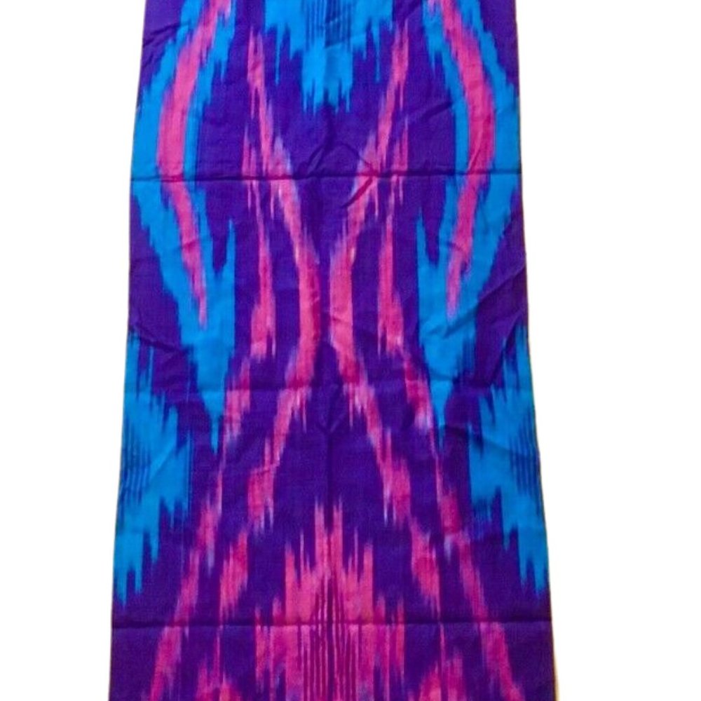 NEW Colorful Uzbek Cotton Ikat Scarf Shawl (Purple / Lavender / Blue) w/ Fringe